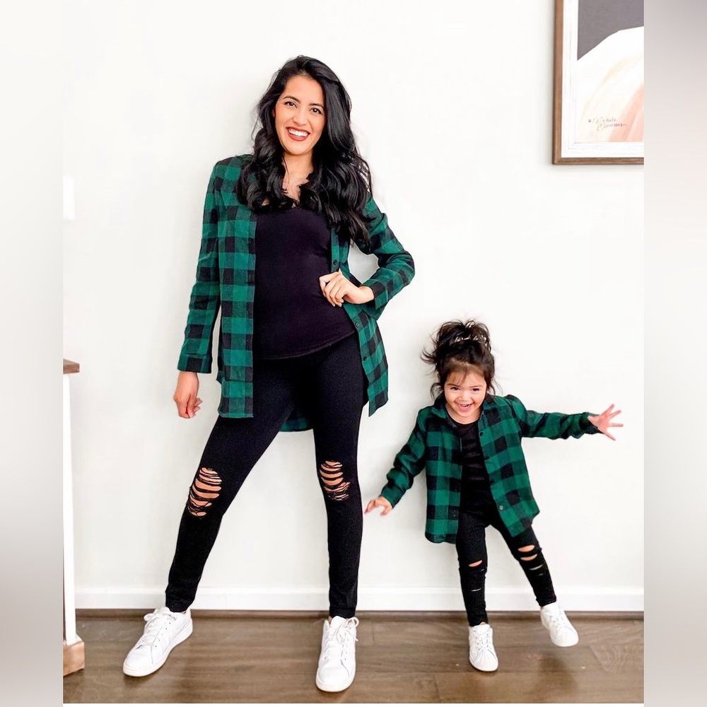 Mommy and Me Matching Green Plaid Kids Shirt